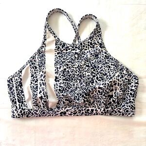 NWOT Athleta Swim High Neck Bikini top black white animal print SZ 36D